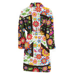 Hippie Flower Peace Sign Print Men's Bathrobe
