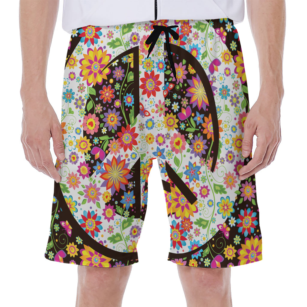 Hippie Flower Peace Sign Print Men's Beach Shorts