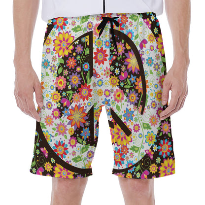 Hippie Flower Peace Sign Print Men's Beach Shorts