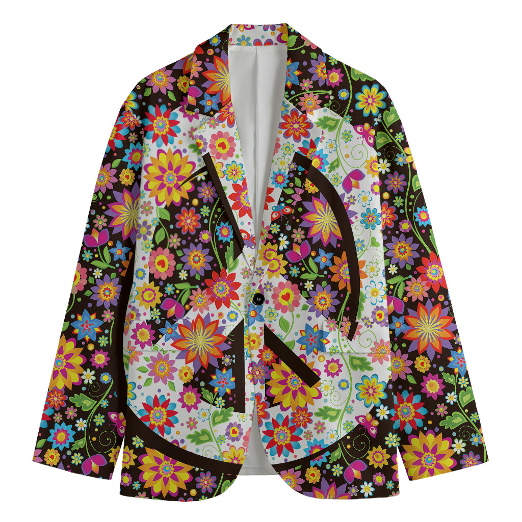 Hippie Flower Peace Sign Print Men's Blazer