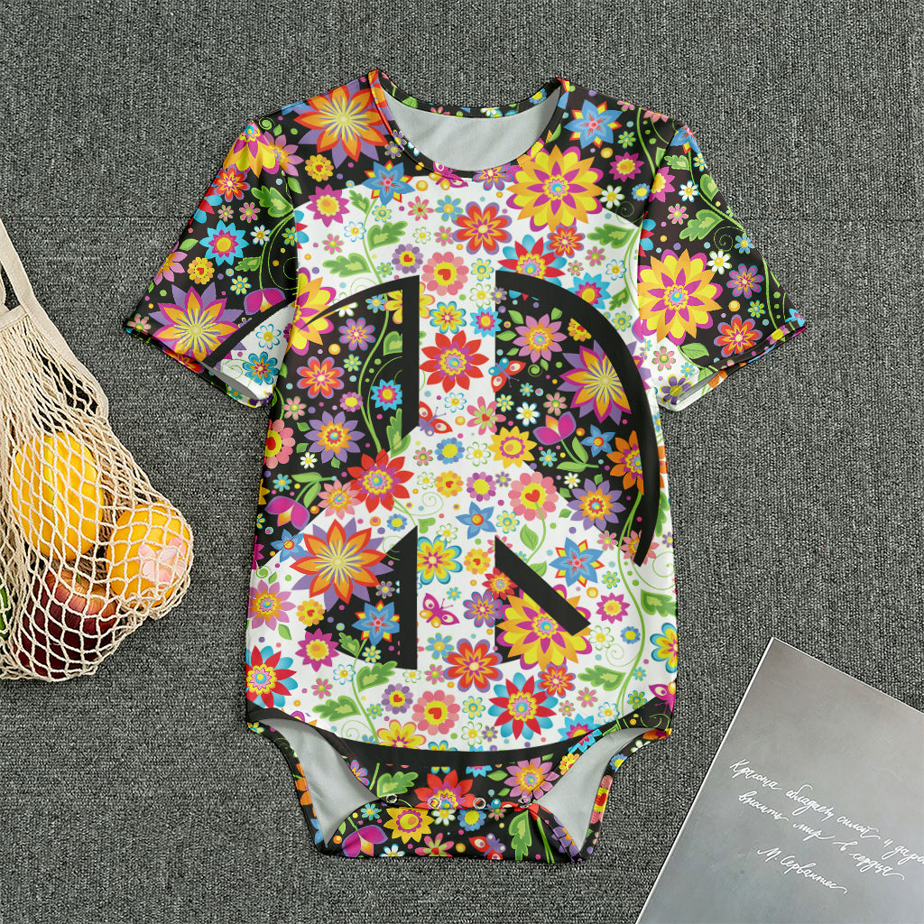 Hippie Flower Peace Sign Print Men's Bodysuit