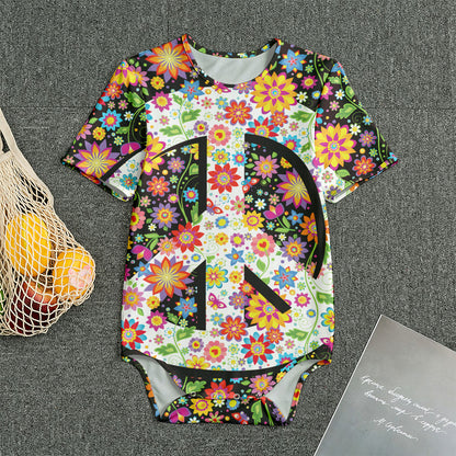 Hippie Flower Peace Sign Print Men's Bodysuit