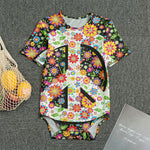 Hippie Flower Peace Sign Print Men's Bodysuit