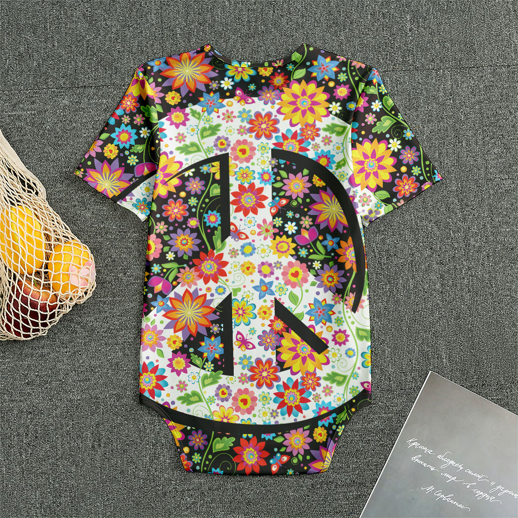 Hippie Flower Peace Sign Print Men's Bodysuit