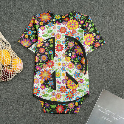 Hippie Flower Peace Sign Print Men's Bodysuit