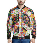 Hippie Flower Peace Sign Print Men's Bomber Jacket