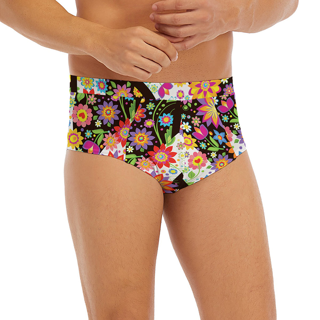 Hippie Flower Peace Sign Print Men's Briefs