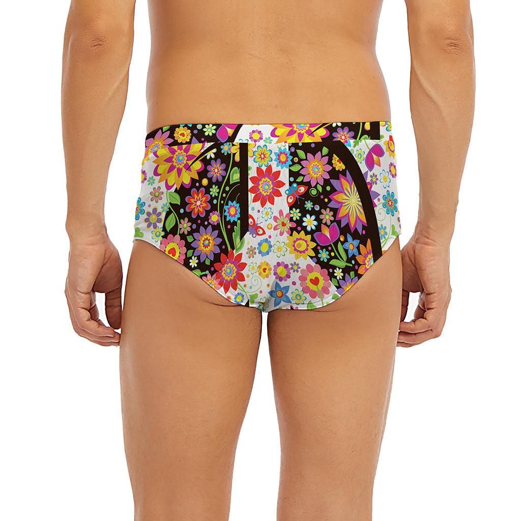 Hippie Flower Peace Sign Print Men's Briefs