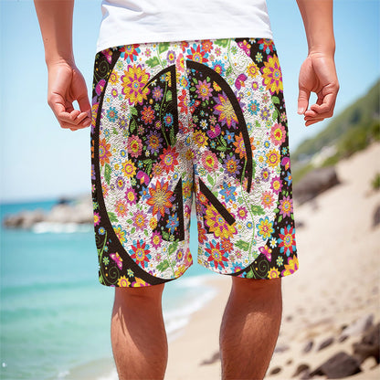 Hippie Flower Peace Sign Print Men's Cargo Shorts