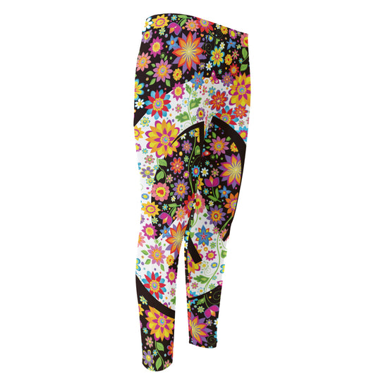 Hippie Flower Peace Sign Print Men's Compression Pants