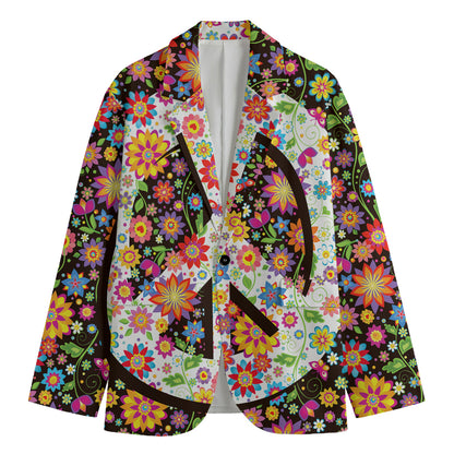 Hippie Flower Peace Sign Print Men's Cotton Blazer