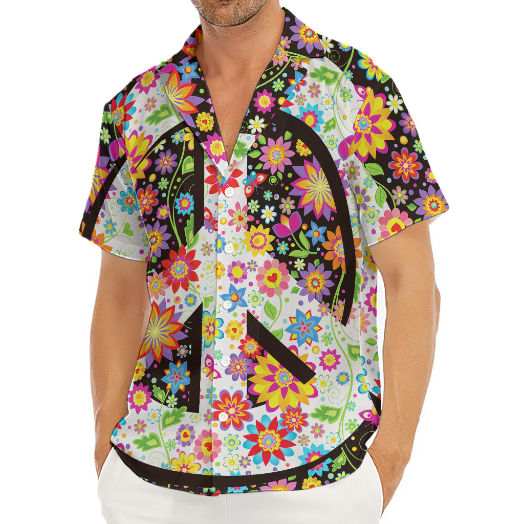 Hippie Flower Peace Sign Print Men's Deep V-Neck Shirt