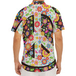 Hippie Flower Peace Sign Print Men's Deep V-Neck Shirt
