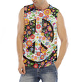 Hippie Flower Peace Sign Print Men's Fitness Tank Top