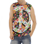 Hippie Flower Peace Sign Print Men's Fitness Tank Top