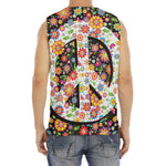 Hippie Flower Peace Sign Print Men's Fitness Tank Top