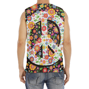 Hippie Flower Peace Sign Print Men's Fitness Tank Top