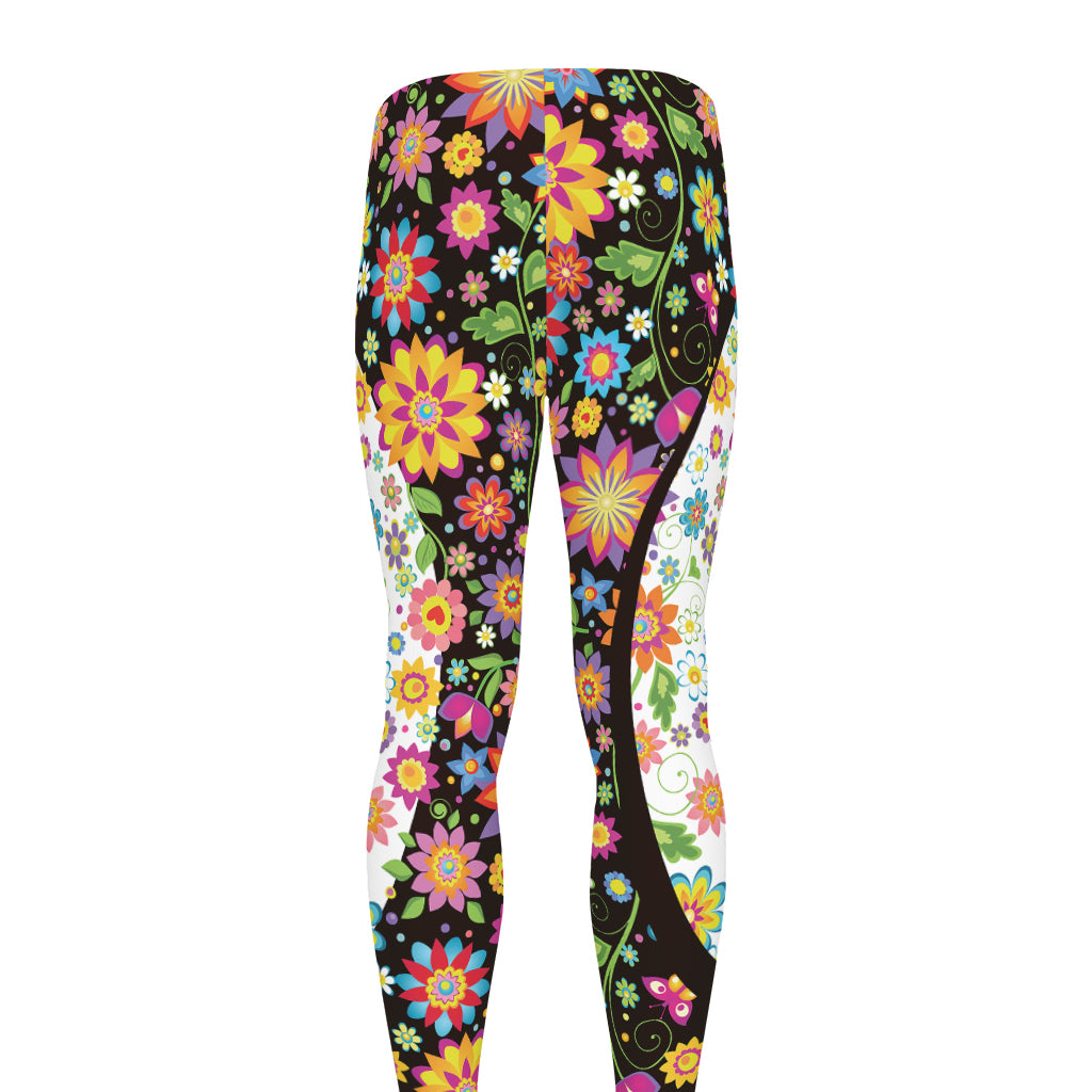 Hippie Flower Peace Sign Print Men's leggings