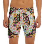 Hippie Flower Peace Sign Print Men's Long Boxer Briefs