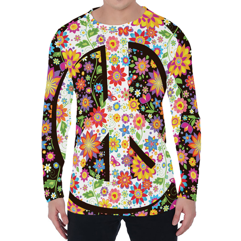 Hippie Flower Peace Sign Print Men's Long Sleeve T-Shirt