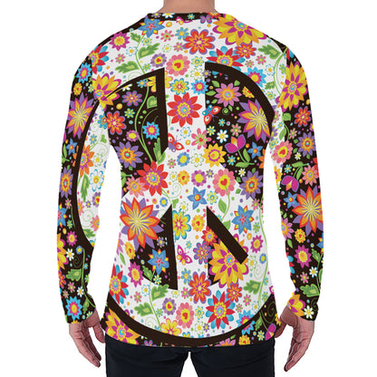 Hippie Flower Peace Sign Print Men's Long Sleeve T-Shirt
