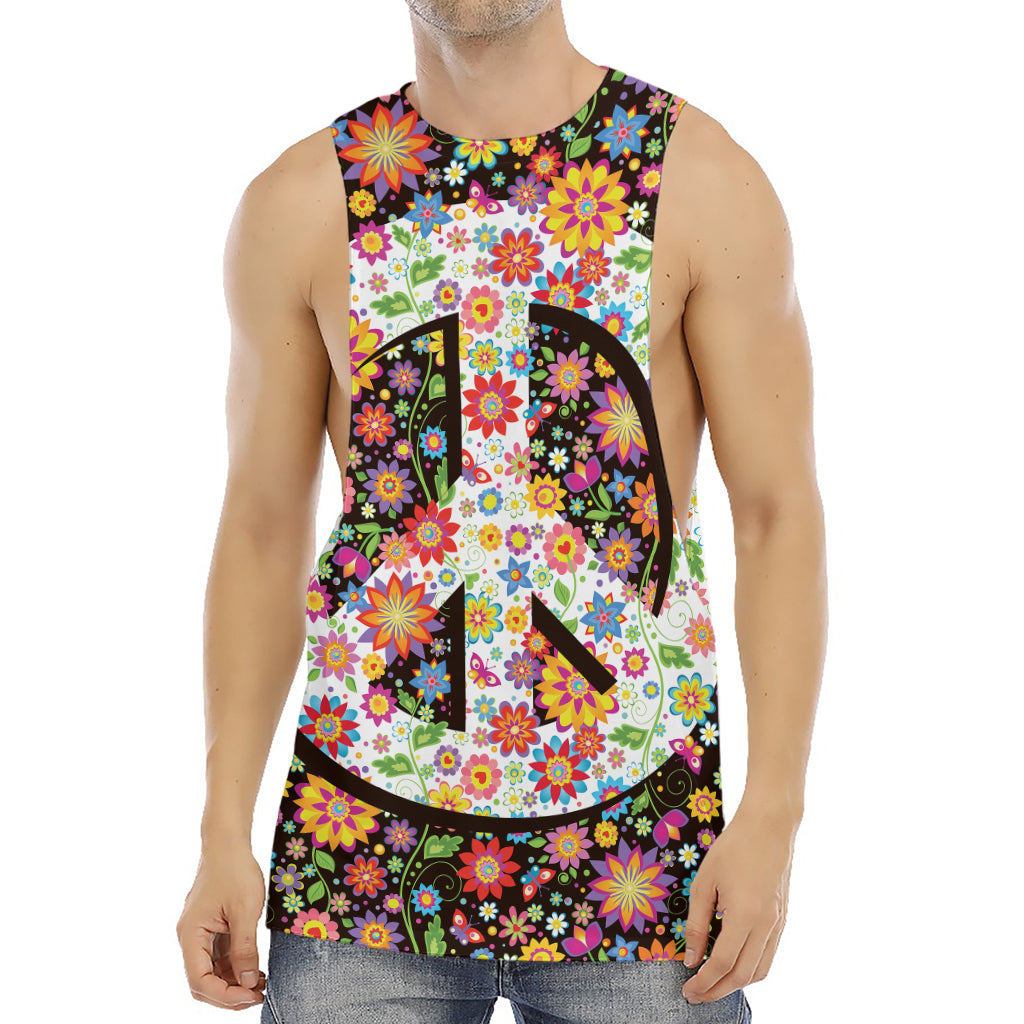 Hippie Flower Peace Sign Print Men's Muscle Tank Top