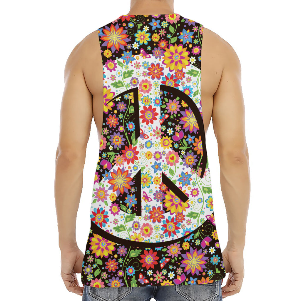 Hippie Flower Peace Sign Print Men's Muscle Tank Top