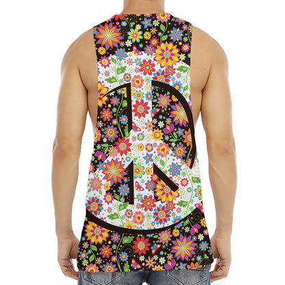 Hippie Flower Peace Sign Print Men's Muscle Tank Top