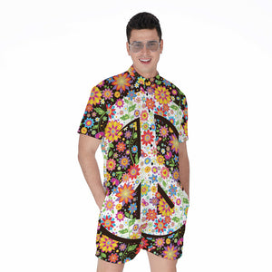 Hippie Flower Peace Sign Print Men's Rompers