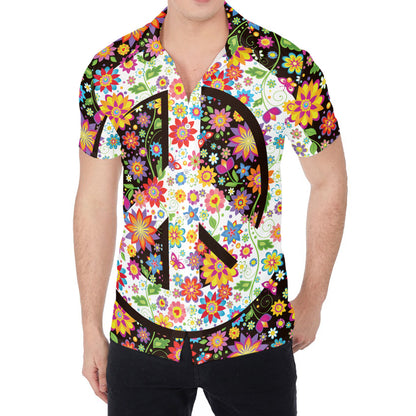Hippie Flower Peace Sign Print Men's Shirt