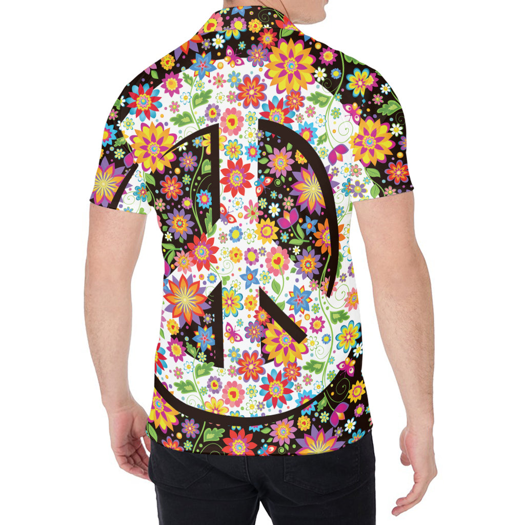 Hippie Flower Peace Sign Print Men's Shirt