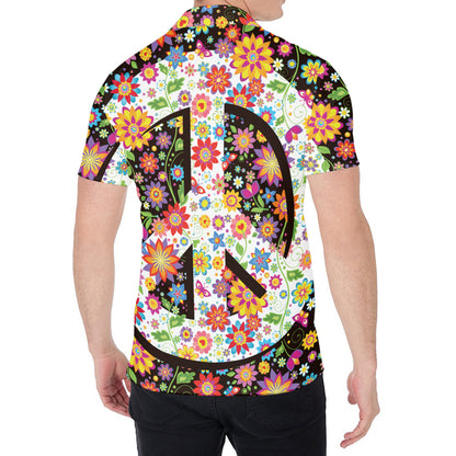 Hippie Flower Peace Sign Print Men's Shirt