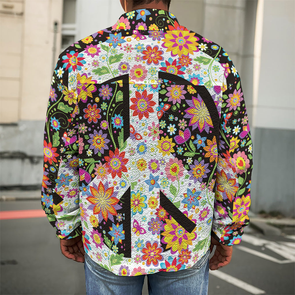 Hippie Flower Peace Sign Print Men's Shirt Jacket