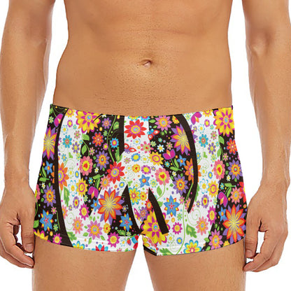 Hippie Flower Peace Sign Print Men's Short Boxer Briefs