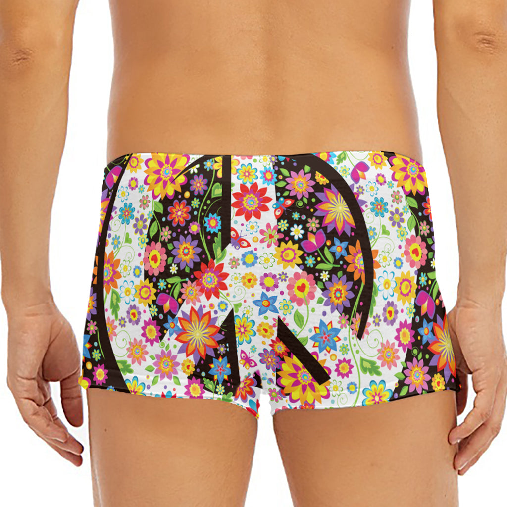 Hippie Flower Peace Sign Print Men's Short Boxer Briefs
