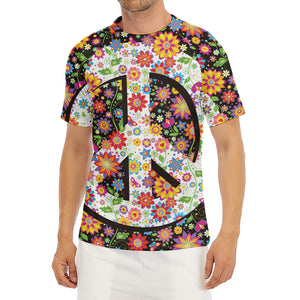 Hippie Flower Peace Sign Print Men's Short Sleeve Rash Guard