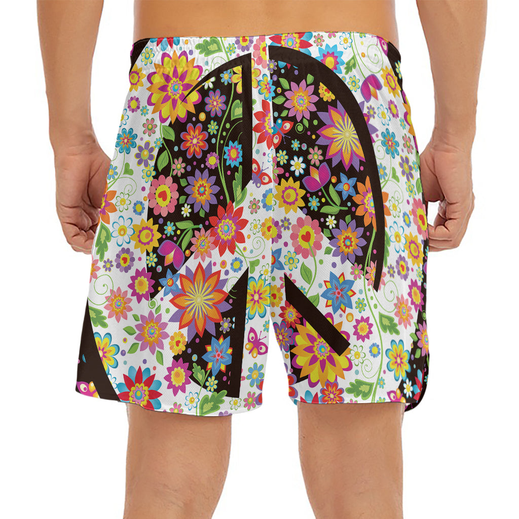 Hippie Flower Peace Sign Print Men's Split Running Shorts
