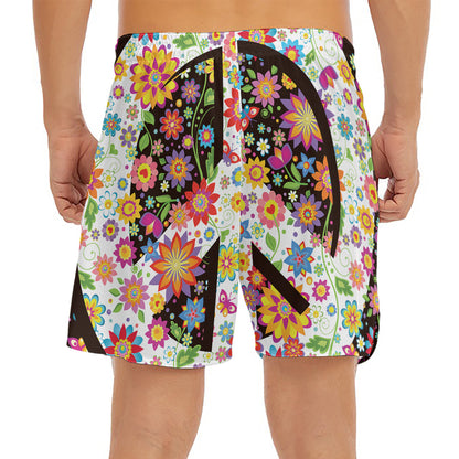 Hippie Flower Peace Sign Print Men's Split Running Shorts