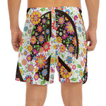 Hippie Flower Peace Sign Print Men's Split Running Shorts
