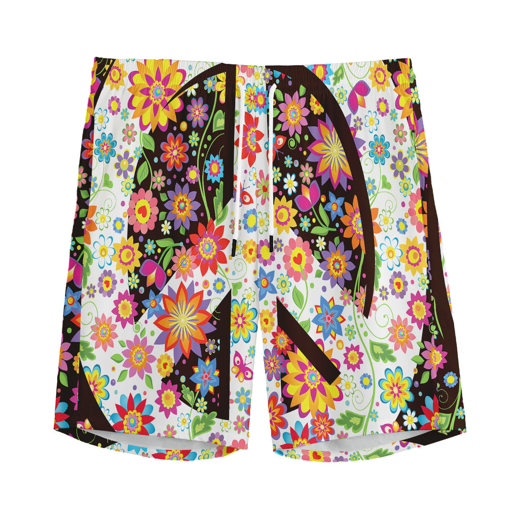 Hippie Flower Peace Sign Print Men's Sports Shorts