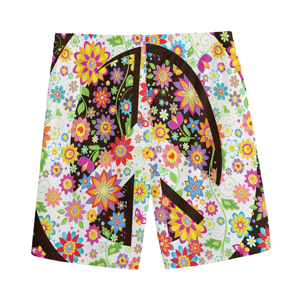 Hippie Flower Peace Sign Print Men's Sports Shorts