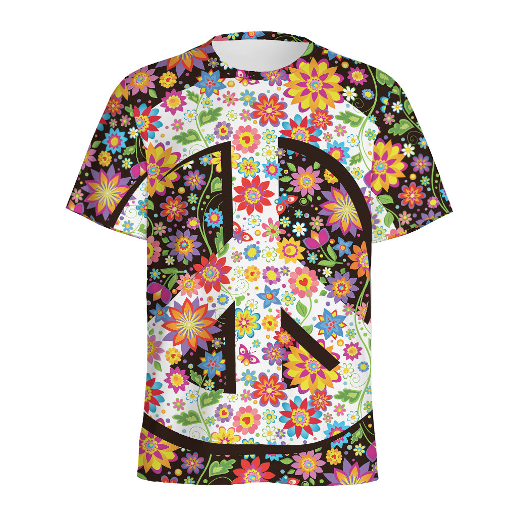 Hippie Flower Peace Sign Print Men's Sports T-Shirt