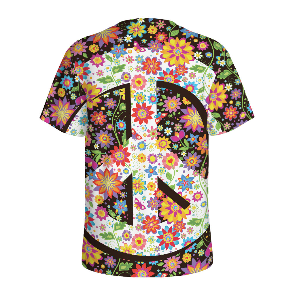 Hippie Flower Peace Sign Print Men's Sports T-Shirt