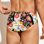 Hippie Flower Peace Sign Print Men's Swim Briefs