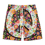 Hippie Flower Peace Sign Print Men's Swim Trunks