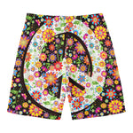 Hippie Flower Peace Sign Print Men's Swim Trunks