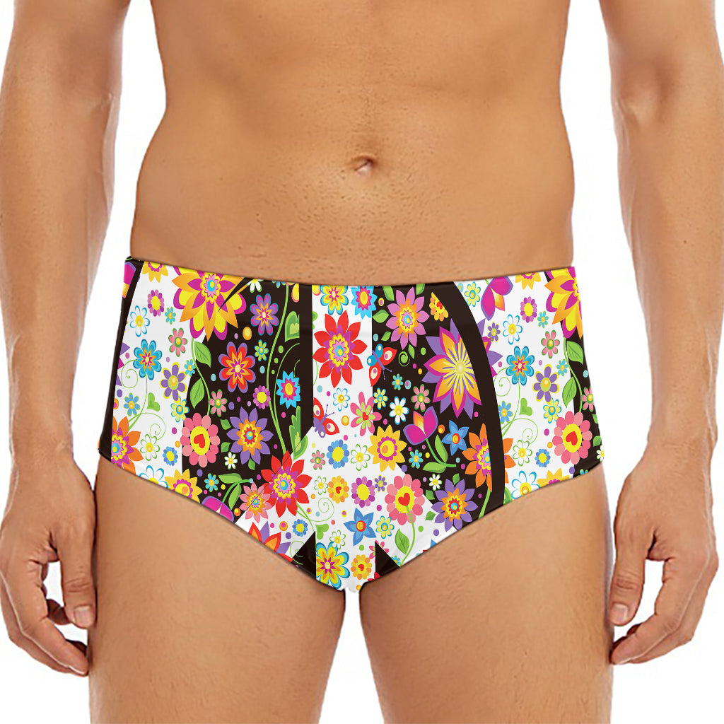 Hippie Flower Peace Sign Print Men's Triangle Swim Briefs