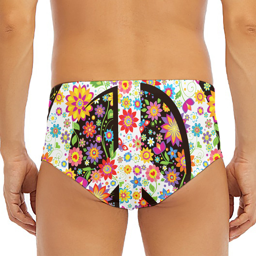 Hippie Flower Peace Sign Print Men's Triangle Swim Briefs