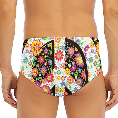 Hippie Flower Peace Sign Print Men's Triangle Swim Briefs