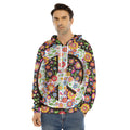 Hippie Flower Peace Sign Print Men's Velvet Pullover Hoodie